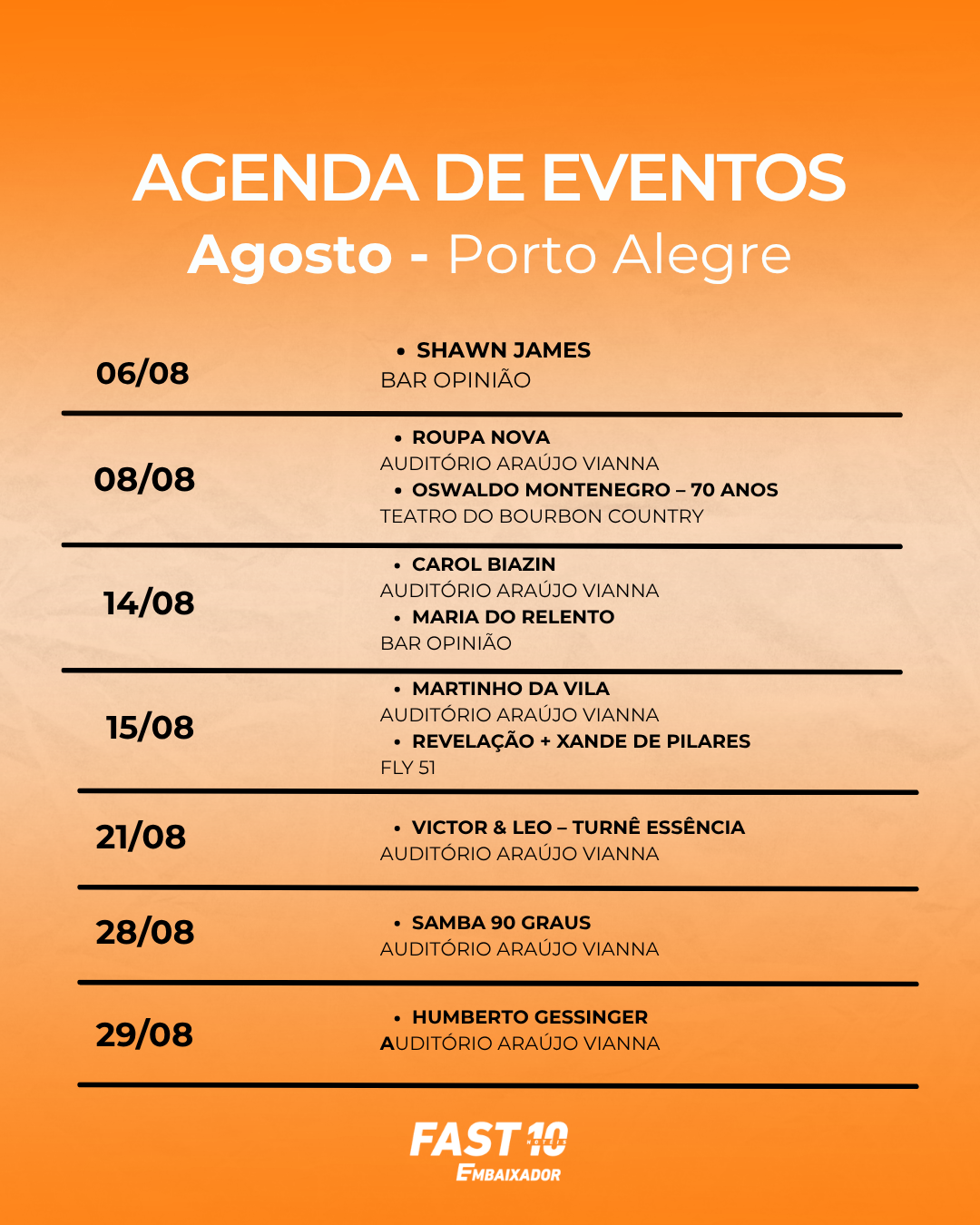Agenda de eventos Agosto